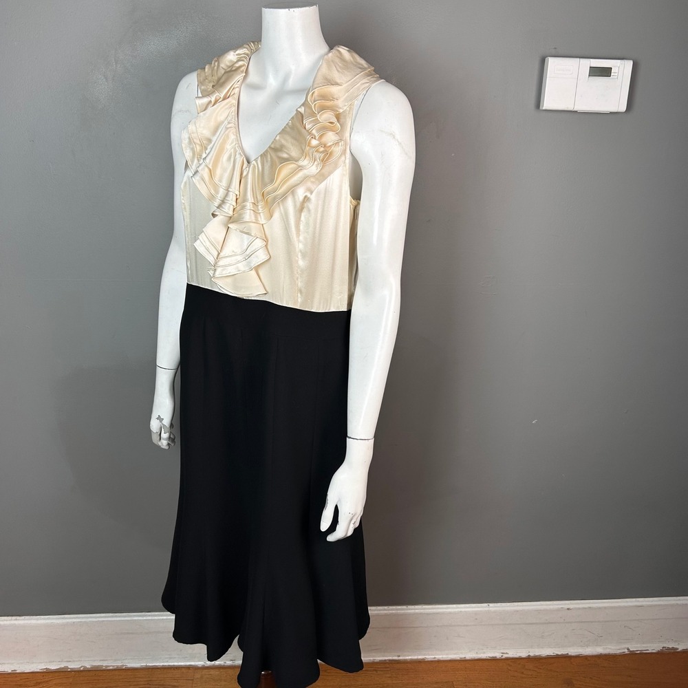Lauren Ralph Lauren Satin Ruffle V-Neck Midi Dress Womens Size 12 Event Chic